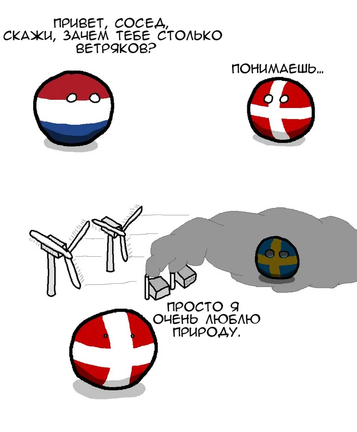 Greens - Countryballs, Comics, Picture with text, Sweden, Denmark, Netherlands (Holland), Wind generator, Ecology, Green, Scandinavia