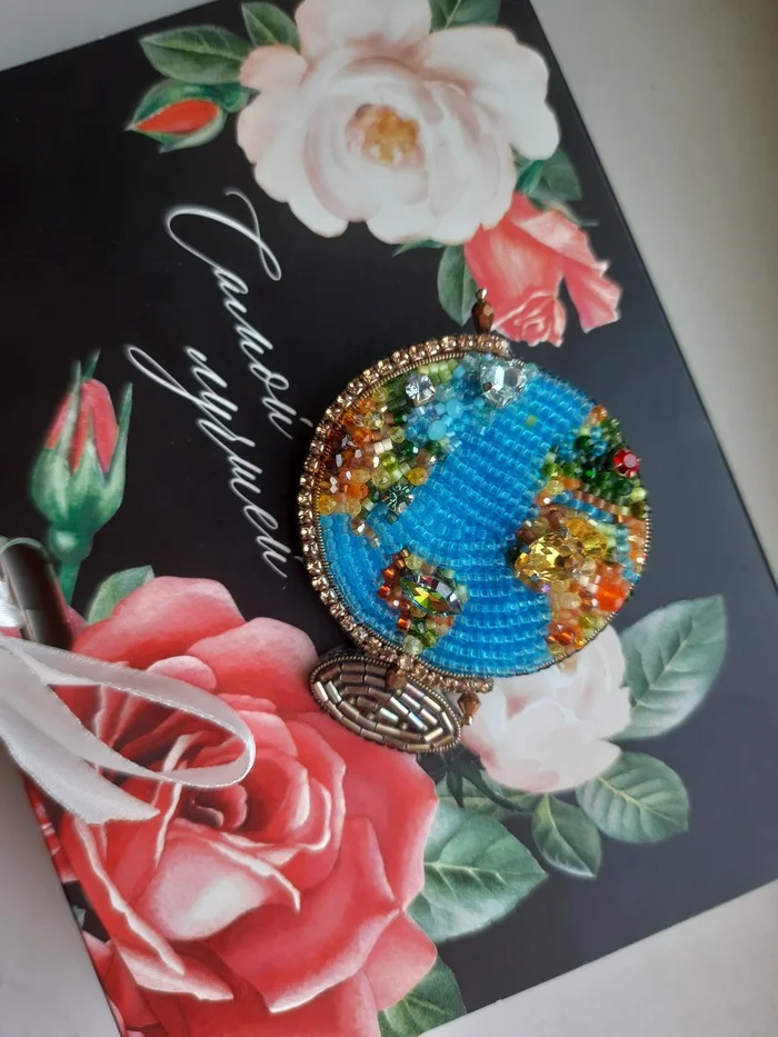 Don't spin the colorful globe... - My, the globe, Brooch, Beads, Embroidery