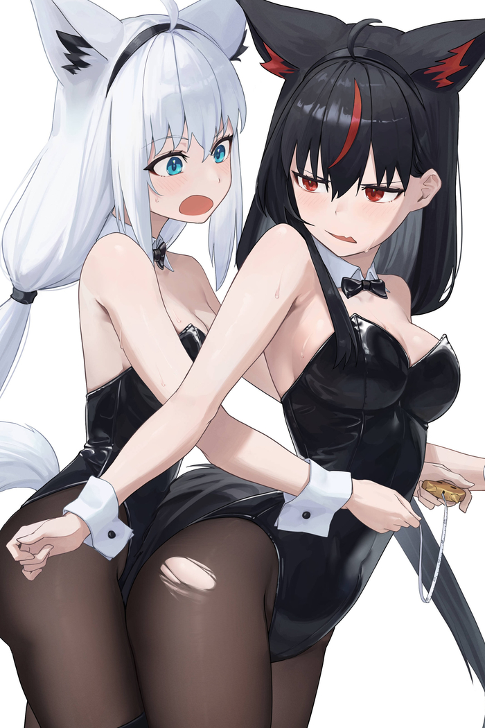 Kurokami Fubuki   Shirakami Fubuki , Anime Art, Hololive, Kurokami Fubuki, Shirakami Fubuki, , Animal Ears,    , Bunnysuit,  , , -, 