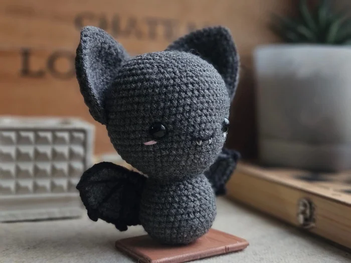 Bat - My, Crochet, Knitting, Amigurumi, With your own hands, Creation, Needlework, Needlework without process, Presents, Mouse, Bat, Soft toy, Toys, Author's toy, Knitted toys, Longpost