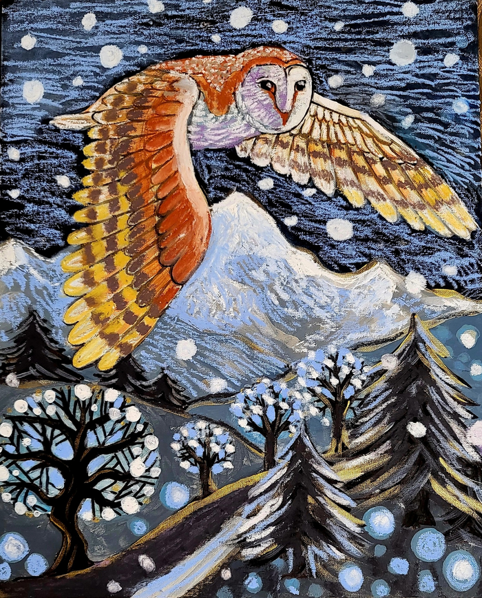 Сипуха на охоте.Иллюстрация