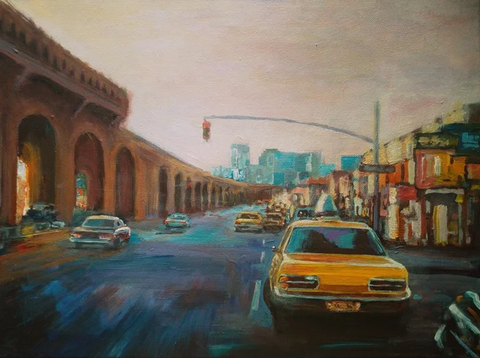 Streets Acrylic paints. 30x40 - My, Acrylic, Painting, Town, Landscape, Painting, Canvas