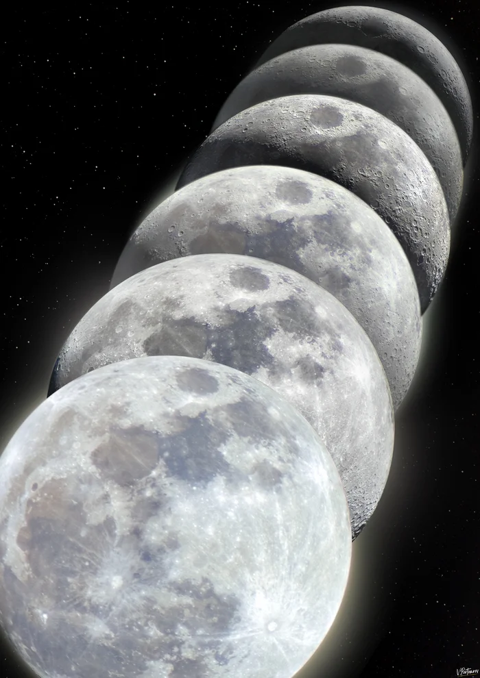 Phases of the Moon - My, The photo, Nature, Sky, Night, Astrophoto, Collage, moon, Space, Night shooting