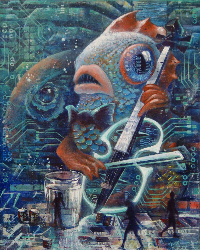 Fish, bring the money! - My, Art, Art, Artist, Painting, Painting, Oil painting, Canvas, Gouache, Modern Art, Etude, Author's painting, Acrylic, Traditional art, Surrealism