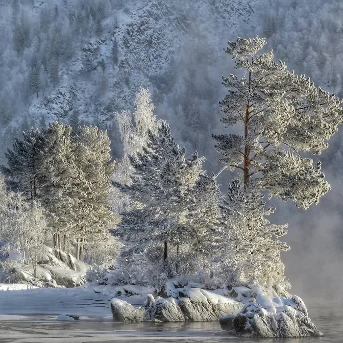 Зимний туман над Енисеем, Черёмушки, Хакасия - Туман, Енисей, Река, Снег, Фотография, Природа, Хакасия