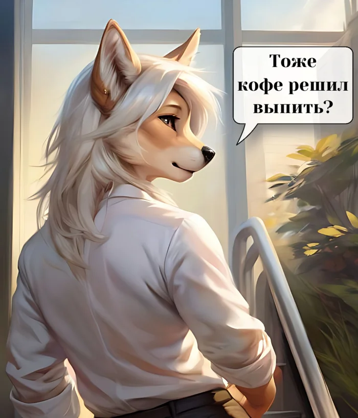 Фурри арт от Wolfmks #205 Better offer - Моё, Арты нейросетей, Арт, Фурри, Furry Art, Длиннопост, Furry wolf, Цветные волосы, Furry jackal, Поцелуй, Картинка с текстом, Авторский комикс