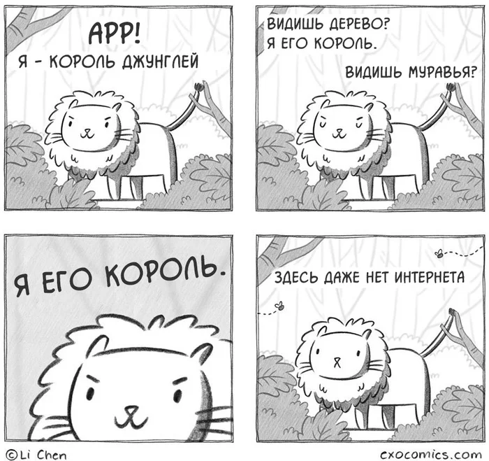 King - My, Exocomics, Translated by myself, Comics, cat, a lion, Jungle, King, Internet