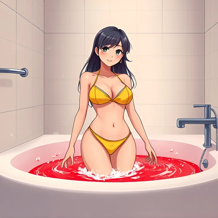 Girl in magma - Bathing, Swimsuit, Girls, Anime, Art, Bikini, Women, Bath, Bathroom, Liquid