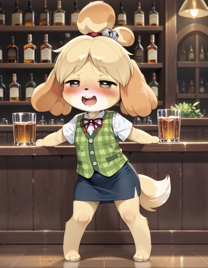 Isabelle - Furry, Anthro, Furry dog, Furry art, Animal crossing, Isabelle, Bar, Bar, Neural network art, Longpost