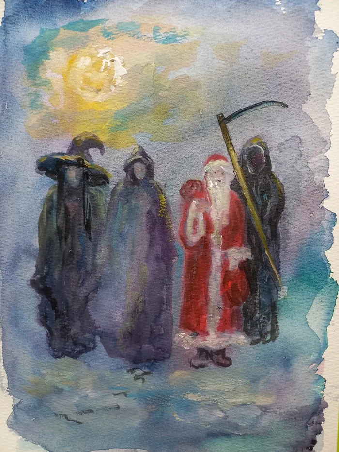 Ghosts of the New Year. Watercolor - My, Modern Art, Art, Watercolor, Traditional art, New Year