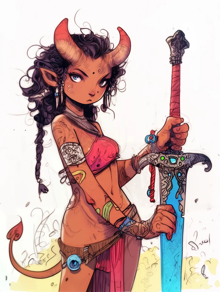 Tiefling Barbara - My, Neural network art, Pinanoc, Midjourney, Barbarian, Barbarian, Barbara, Dungeons & dragons, Tifling