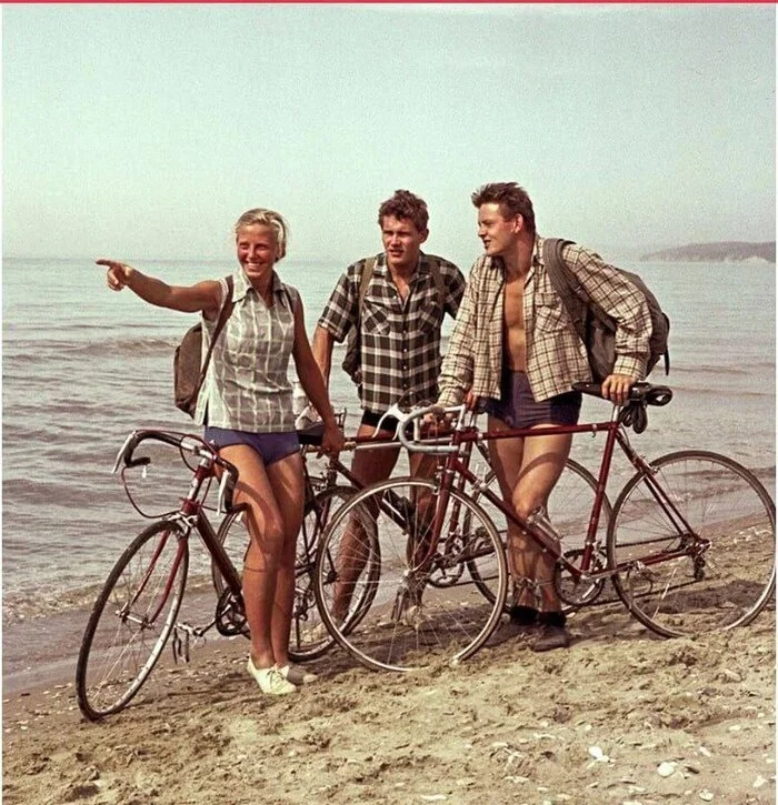 Tourists - the USSR, Crimea, Made in USSR, Childhood in the USSR, Youth, Youth, Nostalgia, The photo, A bike, Men and women, Beach, 60th, Telegram (link)