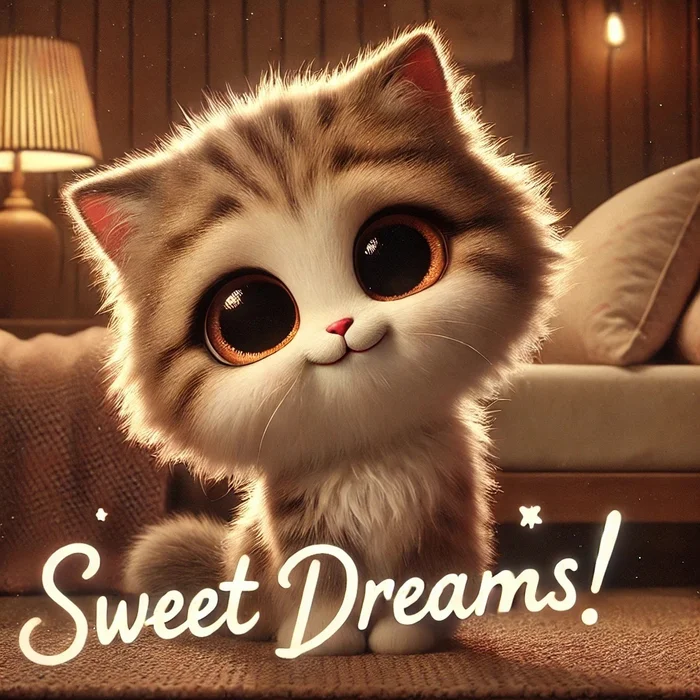 Котик говорит 'Good Night', а кошечка – 'Good Morning' - Моё, Котята, Стикеры, Пожелание, Длиннопост