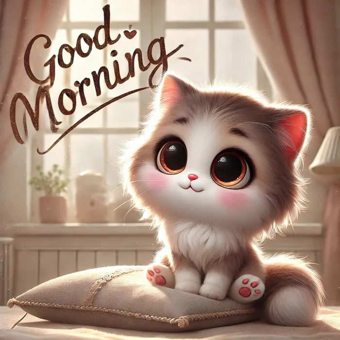 Котик говорит 'Good Night', а кошечка – 'Good Morning' - Моё, Котята, Стикеры, Пожелание, Длиннопост