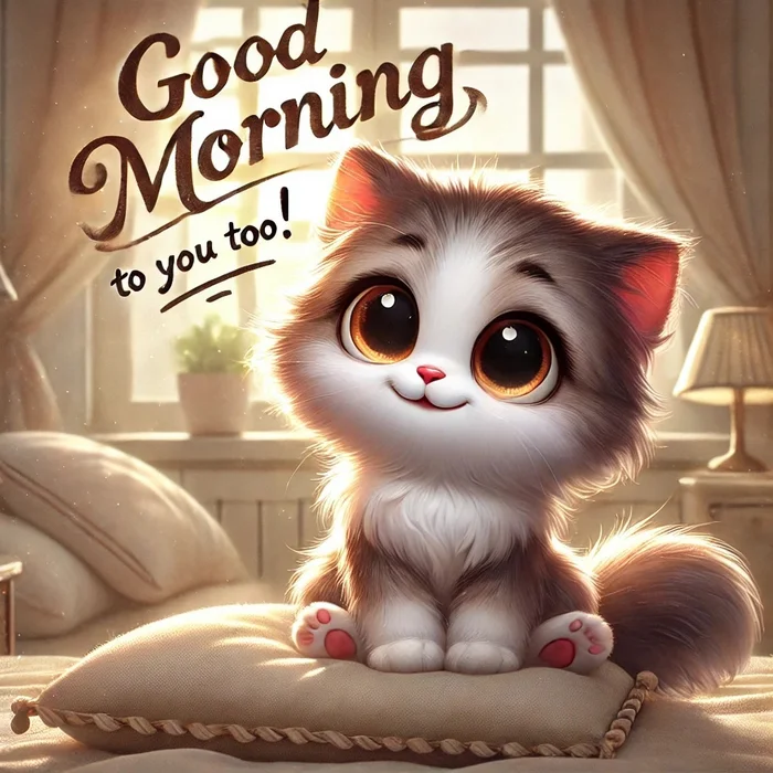 Котик говорит 'Good Night', а кошечка – 'Good Morning' - Моё, Котята, Стикеры, Пожелание, Длиннопост