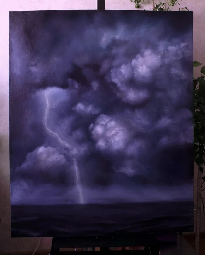 Oil painting Thunderstorm - Painting, Oil painting, Sea, Painting, Thunderstorm, Storm, Creation, Traditional art, Longpost