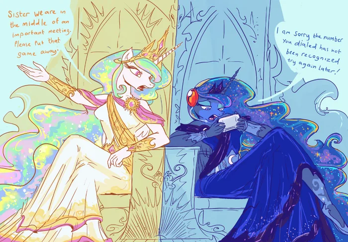 Very important matters - My little pony, Princess luna, PonyArt, Princess celestia, Jowybean, Anthro