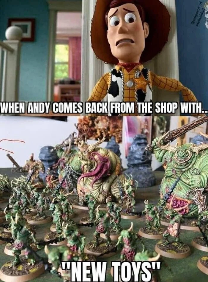 Evening meme - Warhammer, Wh humor, Picture with text, Warhammer 40k, Sheriff Woody, The history of toys, Repeat