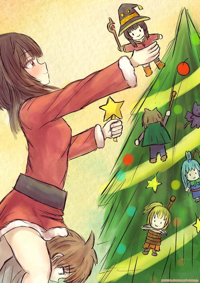 I hope you have someone to hang toys on the tree with... - Anime, Anime art, Megumin, Satou kazuma, Konosuba