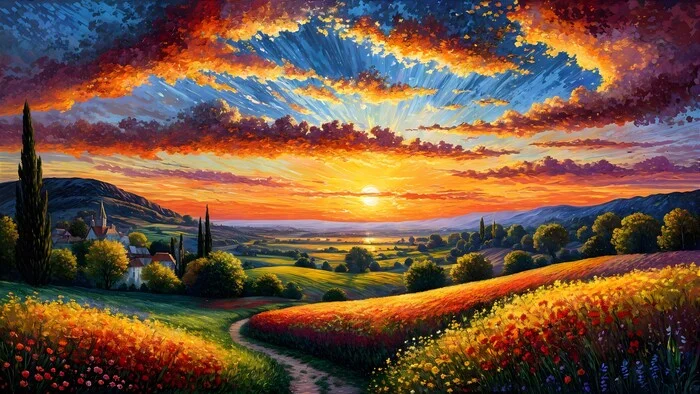 Colourful sunset - Нейронные сети, Art, Neural network art, Another world, Digital drawing, Sunset, Sunrises and sunsets