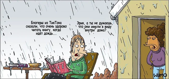 Reading in the Rain - My, Comics, Translation, Wulffmorgenthaler, Reading, Rain, Tiktokers, Influencers, Stupidity