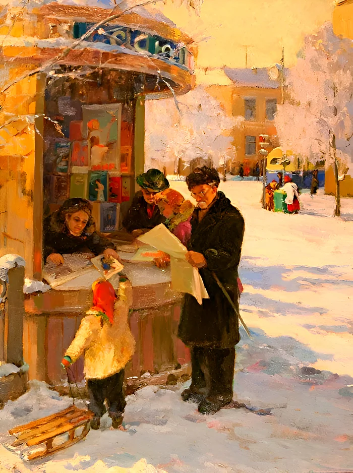 At the kiosk - Painting, Artist, Art, Painting, Drawing, the USSR