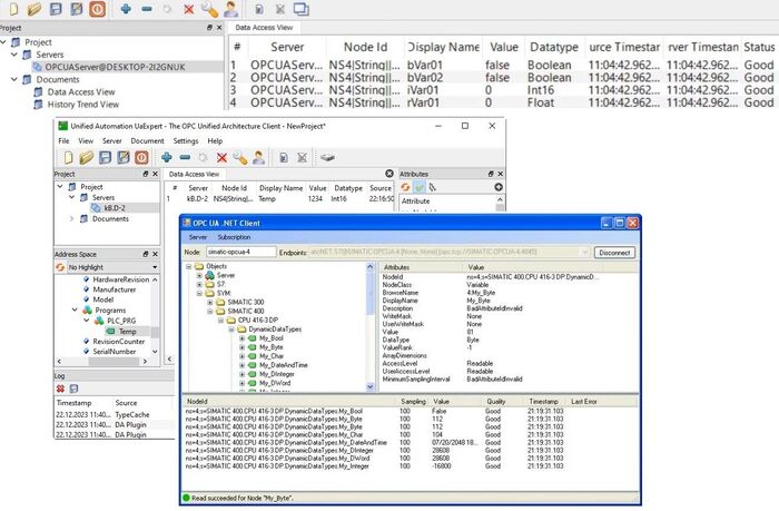 Пример экрана настройки OPC UA, показывающий параметры атрибутов и ссылок