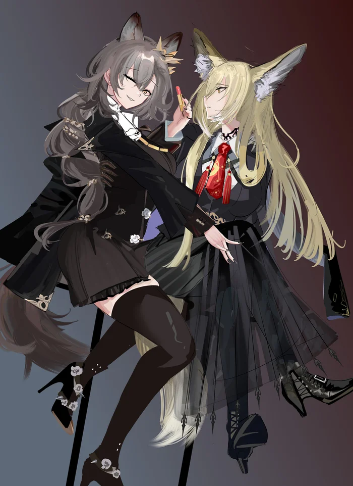 Her Ears... - Anime art, Anime, Arknights, Penance, Vulpisfoglia (Arknights), Animal ears, Yuri