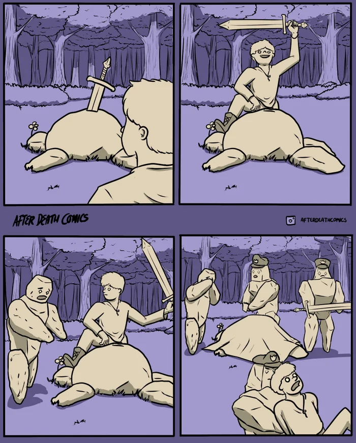 King for five minutes - Comics, A rock, Sword, Murder, King