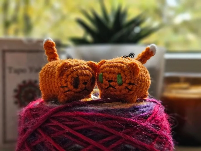 Paired Magnetic Keychains Kittens - My, Knitting, Crochet, With your own hands, Needlework, Needlework without process, Creation, Toys, Keychain, Presents, Pair, Amigurumi, Knitted toys, Soft toy, Author's toy, Handmade, cat, Kittens, Longpost