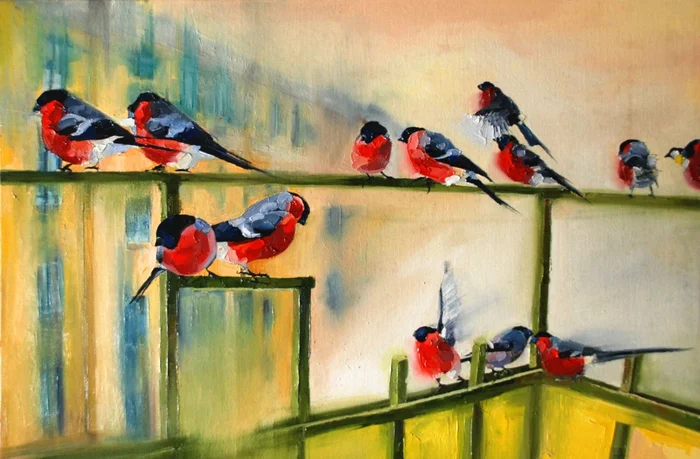 Bullfinches - My, Oil painting, Birds, Bullfinches, Art, Hobby