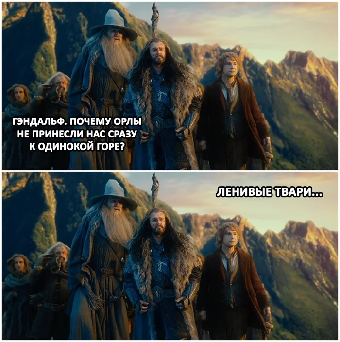 Lazy creatures - My, Images, The photo, Screenshot, Memes, Picture with text, Movies, The Hobbit: An Unexpected Journey, Eagles