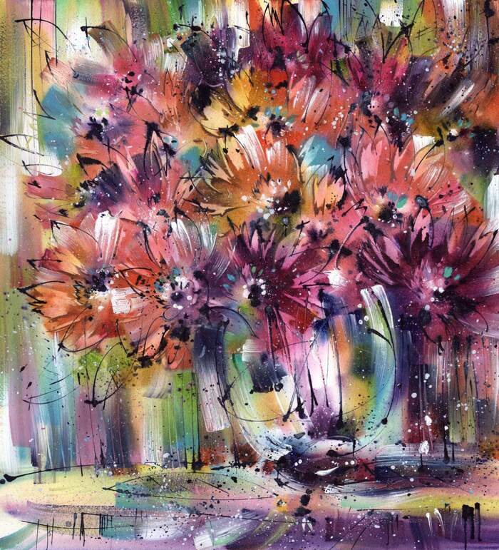 Flowers - My, Watercolor, Acrylic, Paper, Flowers, Still life, Drawing