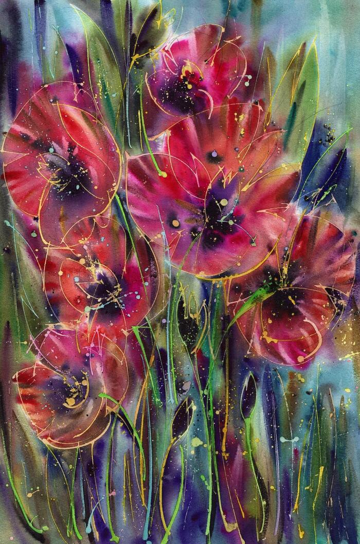 Poppies... - My, Paper, Watercolor, Drawing, Flowers, Poppy