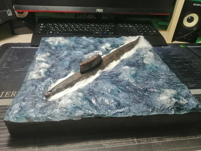 Diorama of the old submarine K-19 at sea - My, With your own hands, Needlework, Diorama, the USSR, Submarine, Crafts, Master Class, Longpost