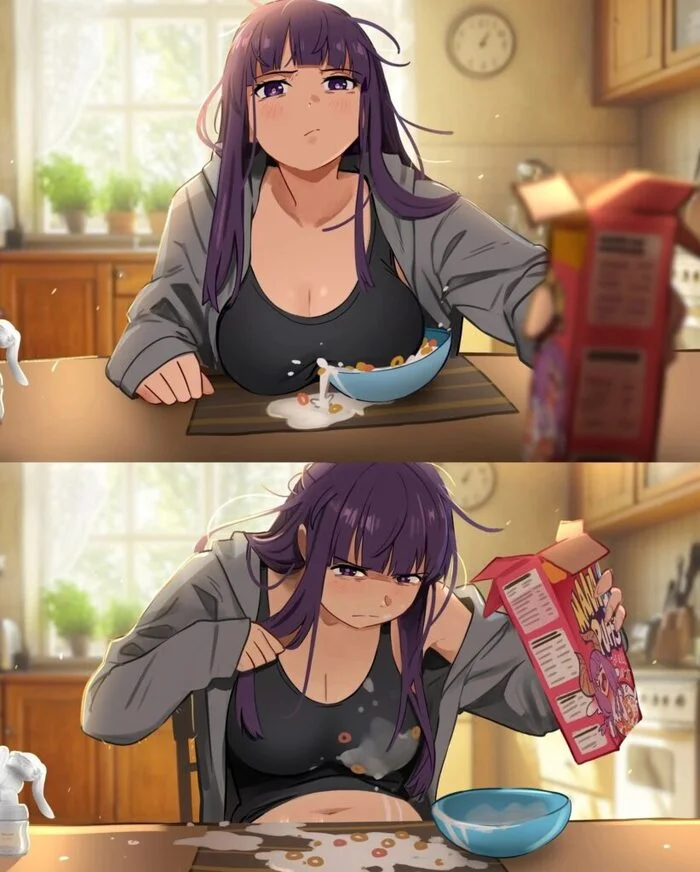 A little discomfort due to large breasts - Milota, Humor, Big size, Anime, Anime memes, Fern, Khyleri