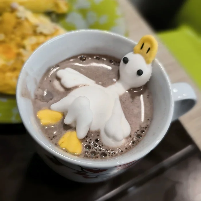 Goose-hug-in-cocoa-drown - My, Marshmallow, Cocoa, Гусь, With your own hands