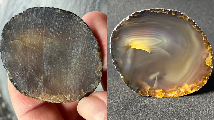 Пятый камень до и после полировки