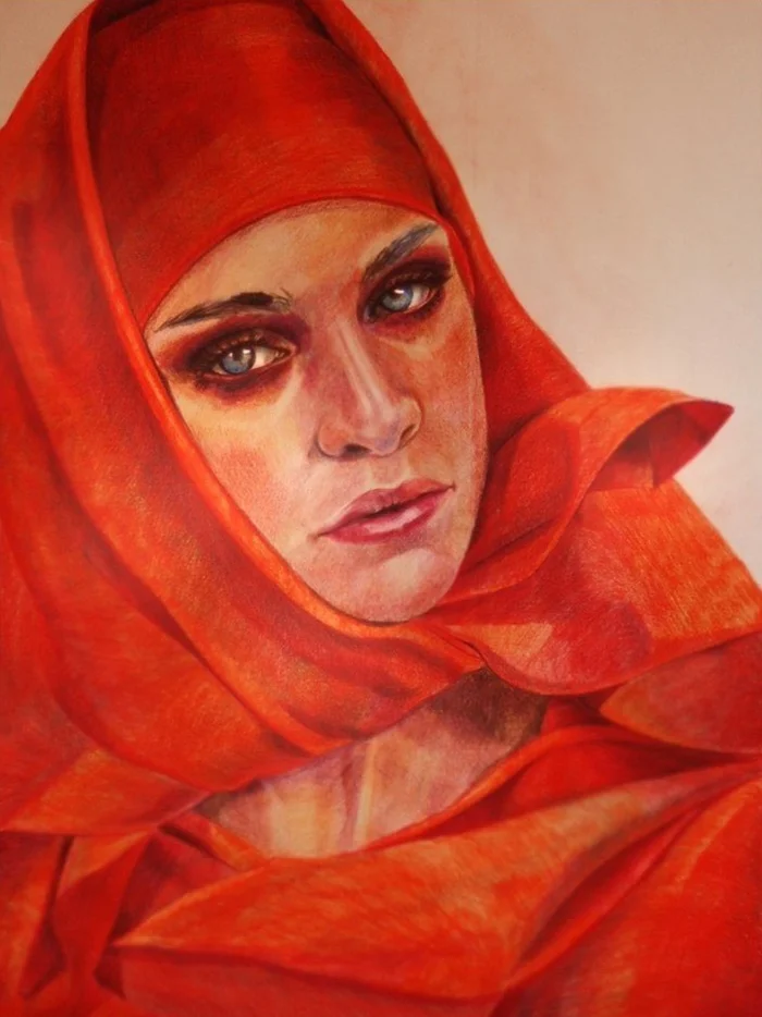 In red - My, Pencil drawing, Colour pencils, Art, Girls, Red, Drawing, Creation