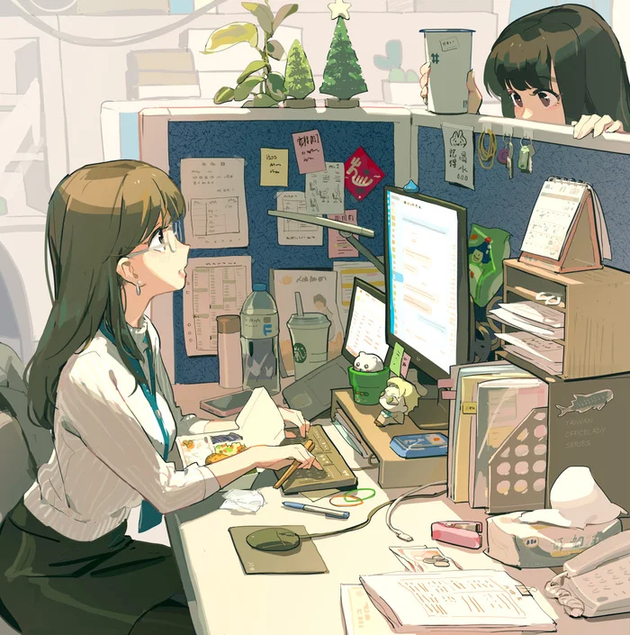 Dinner - Anime, Anime art, Original character, Girls, Office weekdays, Bento, Workplace, Work days