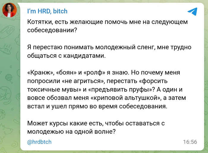 HR and modern slang - My, Humor, Recruiting, Hiring, Interview, Slang, Youth, HR work, Altushki, Misunderstanding, Screenshot