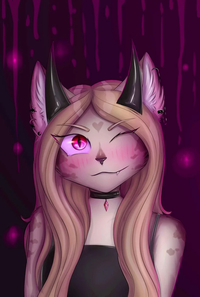 Kitty - My, Original character, Art, Furry, Furry art, Horns, Digital drawing, Drawing