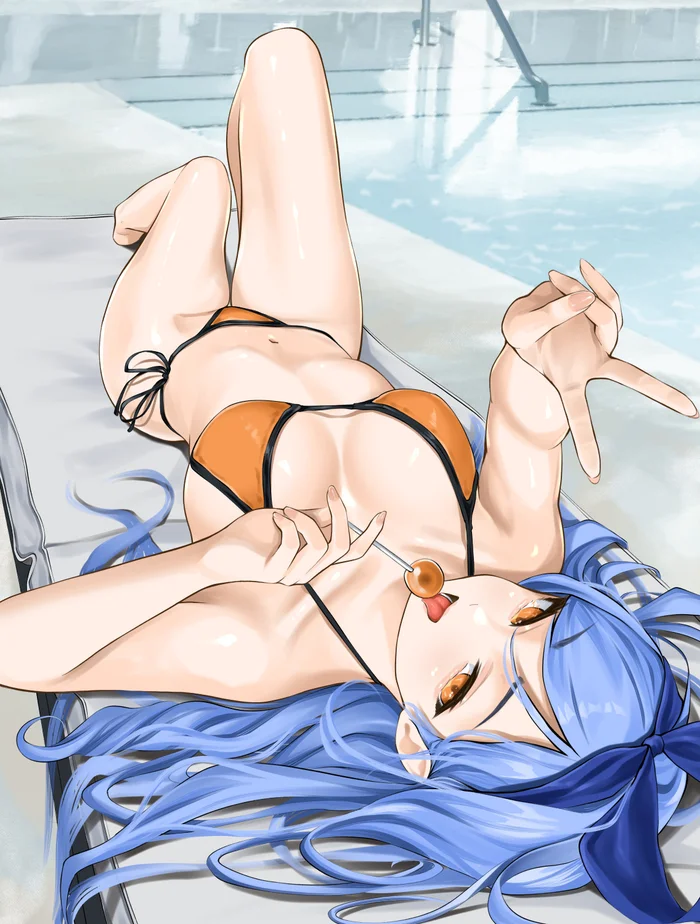 Sunbathing Yandere - Anime art, Anime, Chaesu, Minah, Yandere, Original character, Swimsuit