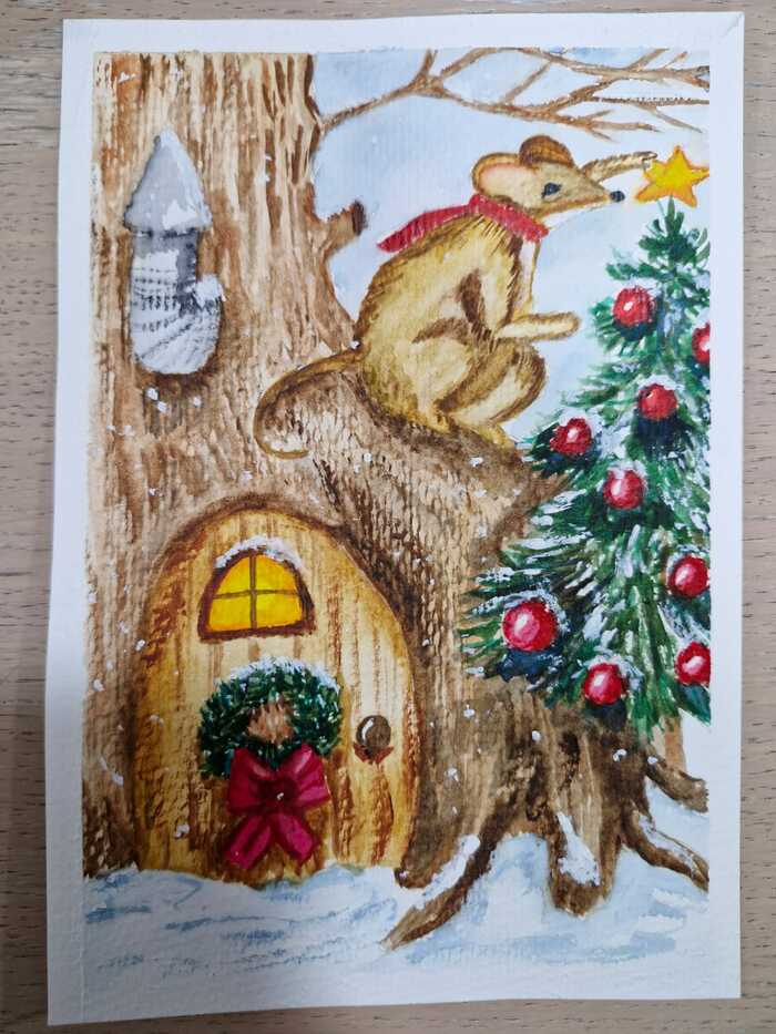 New Year cards - My, Painting, Watercolor, Drawing, Longpost