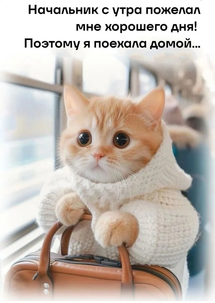 Лучший способ сделать рабочий день хорошим, уйти с работы пораньше) Юмор, Картинка с текстом, Работа, Кот