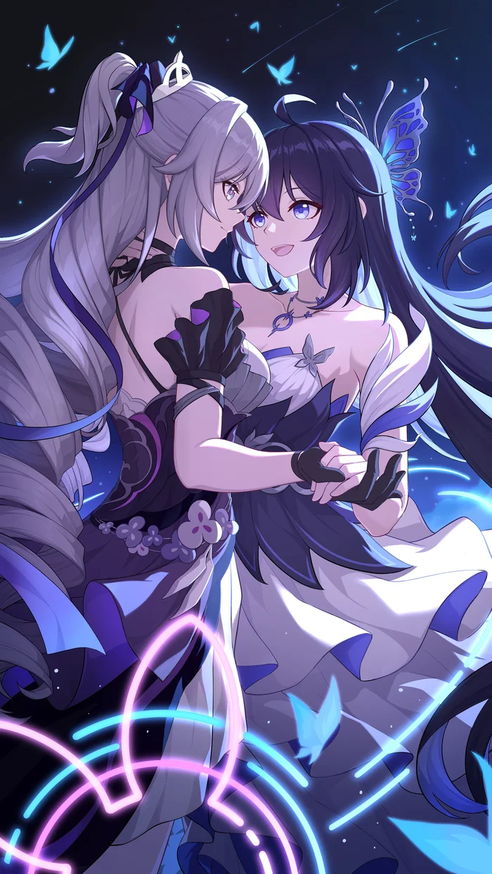 Bronya & Seele - Anime art, Anime, Honkai Impact, Bronya Zaychik, Seele Vollerei, Friend, Holding hands, Longpost