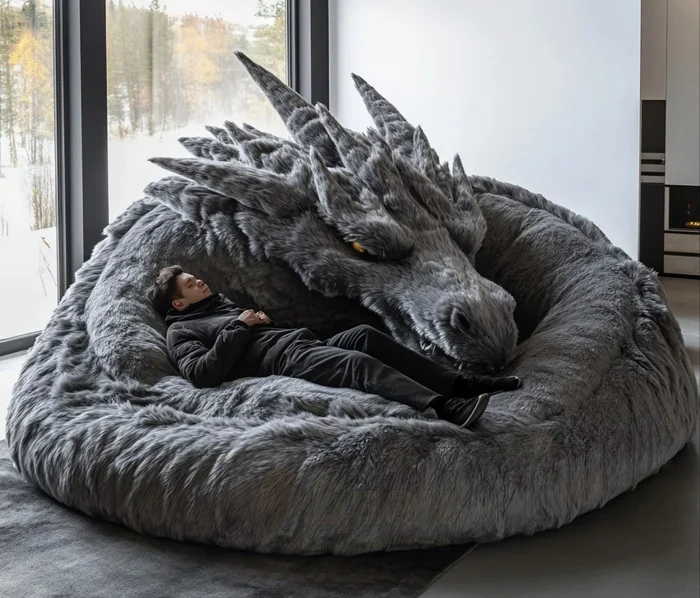 How to tame a sofa - Sofa, The Dragon, Humor, Neural network art