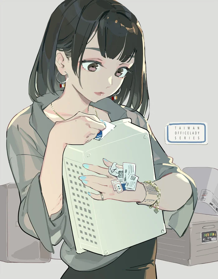 Prileping - Anime, Office, Stickers, Office weekdays, Girls, Anime art, Original character, Nnnnoooo007