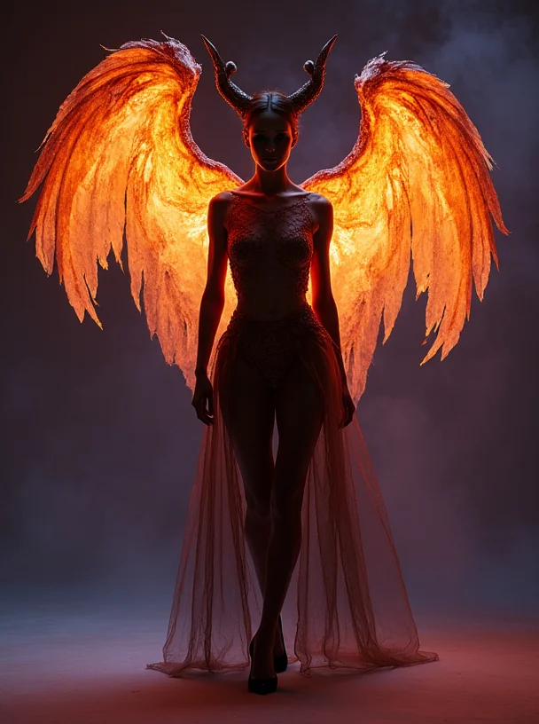 Fiery wings fashion - My, Flux, Artificial Intelligence, Neural network art, Нейронные сети, Fashion, Wings, Longpost