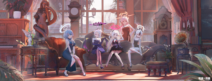 Welcome to the banquet Blue Archive, Onikata Kayoko, Sorasaki Hina, Rikuhachima Aru, Asagi Mutsuki, Amau Ako, Anime Art, Game Art, , 